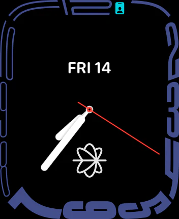A Pastok shortcut drawn as a small app icon in the centre of a graphic Apple Watch face